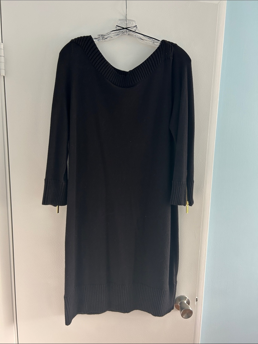 Michael Kors Black V-Neck Long Sleeve Knit Dress